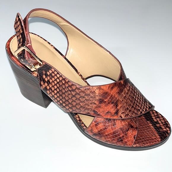 Aldo Sandals Women's 7.5 Cadrielia Block Heel Cross Strap Leather Snake Print - Picture 3 of 16